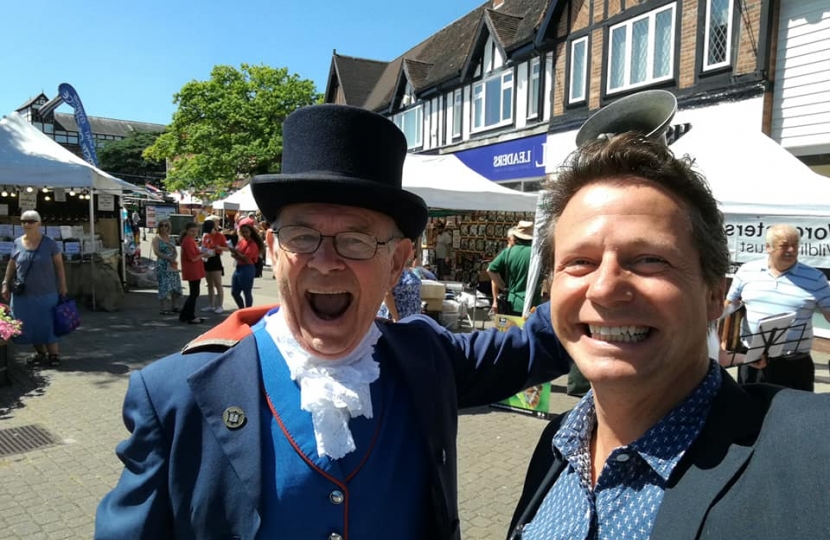 Nigel Huddleston MP and the Town Crier at Droitwich Arts Fest