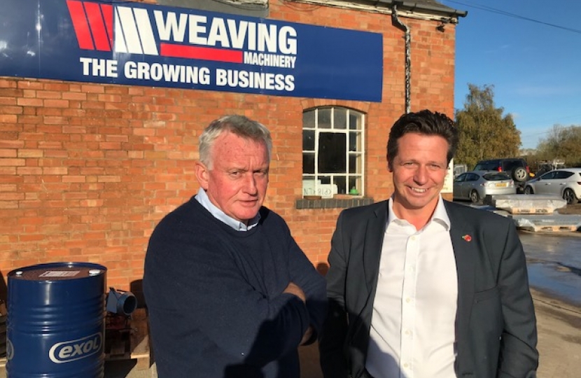 Nigel Huddleston MP and Edward Weaving at Weaving Machinery