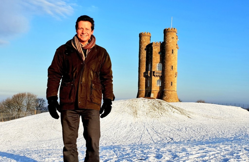Nigel Huddleston MP in the snow at Broadway Tower