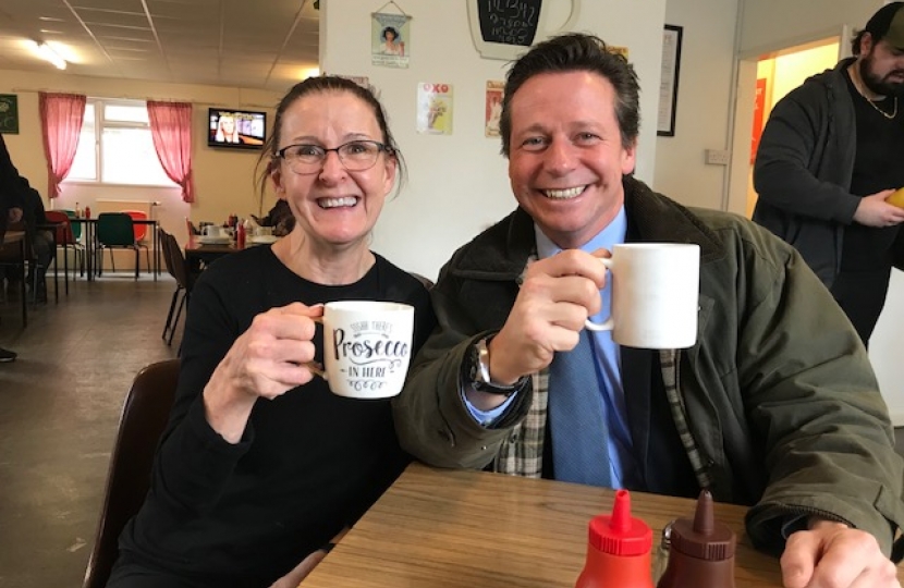Nigel Huddleston MP with Julie Smith at Julie's Cafe in Droitwich