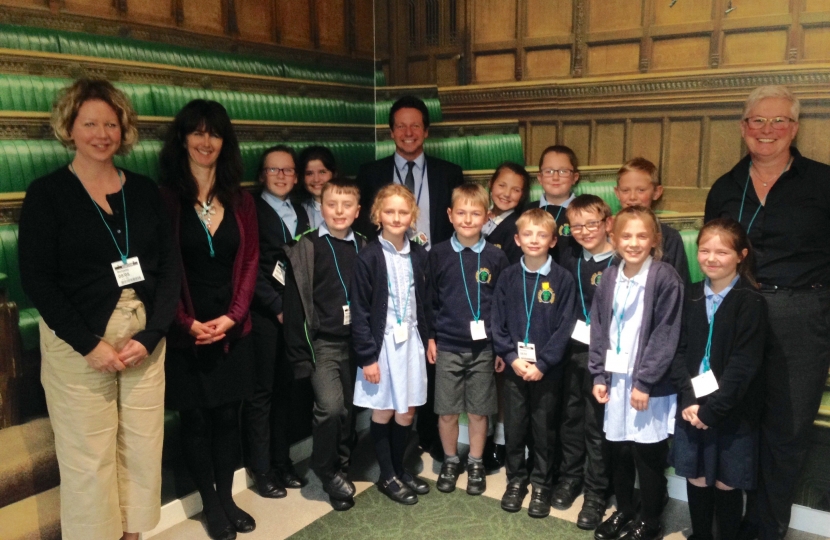 Nigel Huddleston MP with Flyford Flavell First School Pupils