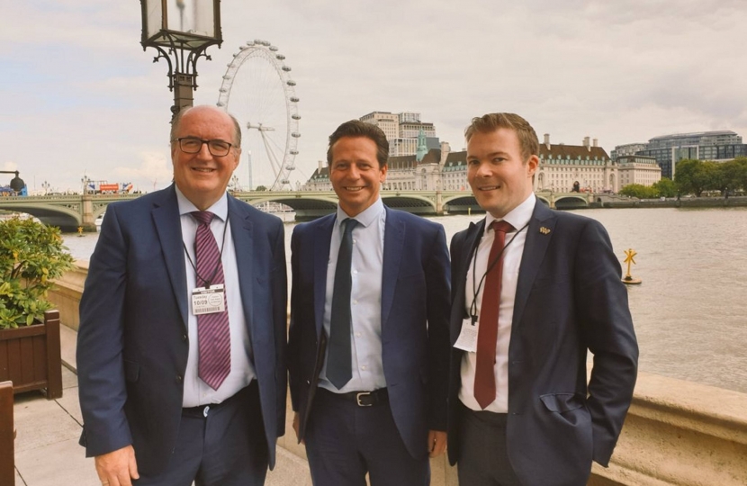 Nigel Huddleston MP with Cllr Richard Morris and Cllr Bradley Thomas