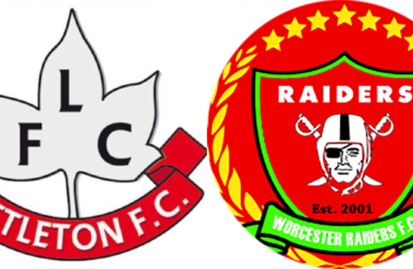 Logos of Littleton F.C. and Worcester Raiders F.C.