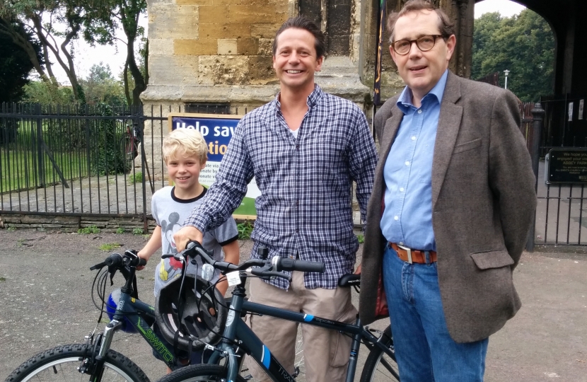 Nigel Huddleston and Tyler with Sir Peter Luff at Cyclefest