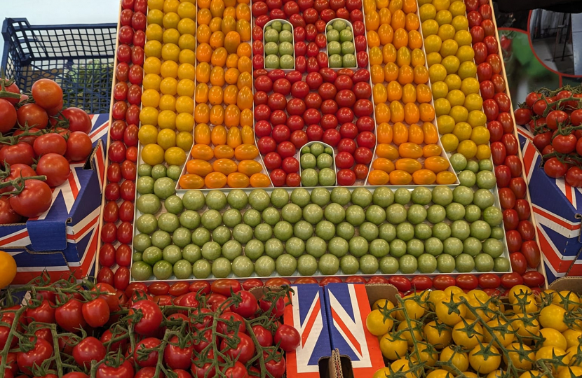Broadway Deli's mosaic of Broadway Tower made out of tomatoes.
