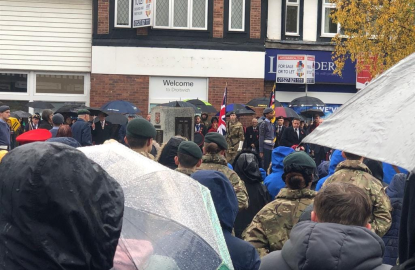 Nigel Huddleston MP attends Remembrance Sunday ceremony in Droitwich.