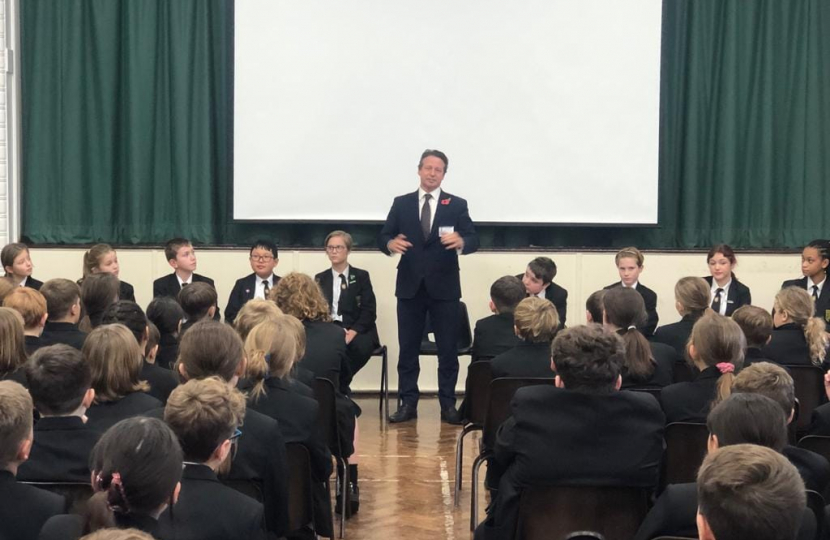 Nigel Huddleston MP's visit to Blackminster Middle School near Evesham during Parliament Week.