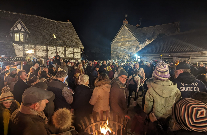 A memorable evening with cider, singing, dancing - and, of course, hanging toast on the tree - at the Wassail at The Fleece Inn, Bretforton.