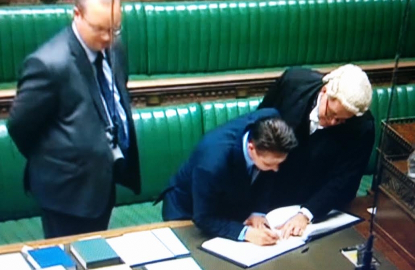 Nigel Huddleston being sworn in as new MP
