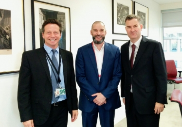 Nigel Huddleston MP with Fred Sirieix and Justice Secretary David Gauke