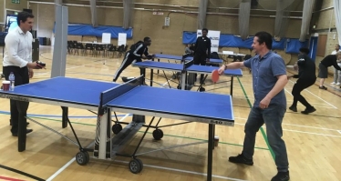 Nigel Huddleston MP and Johnny Mercer MP playing ping pong