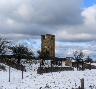 Broadway Tower in snow