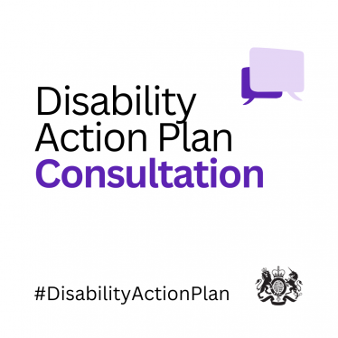 Graphic promoting the Disability Action Plan consultation reading, "Disability Action Plan Consultation"